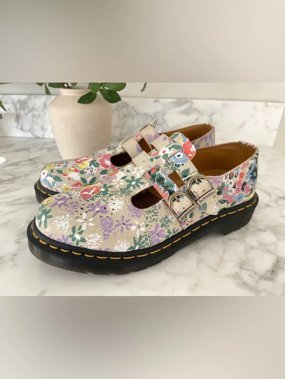 Dr. Martens 8065 Floral Mash Up Mary Jane Parchment Beige Sz 9 Womens - Picture 3 of 9